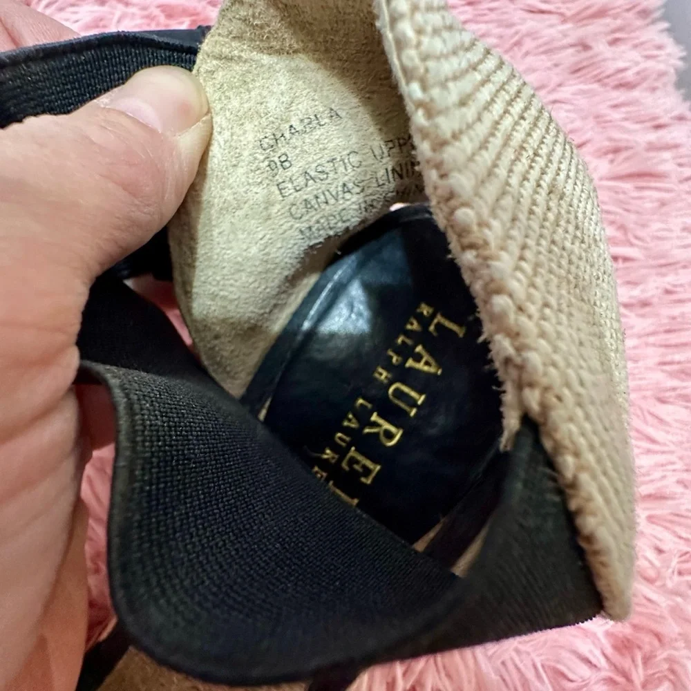 LAUREN Ralph Lauren Charla Espadrille Wedge Sandals Black & Tan‎ Womens Size 9B